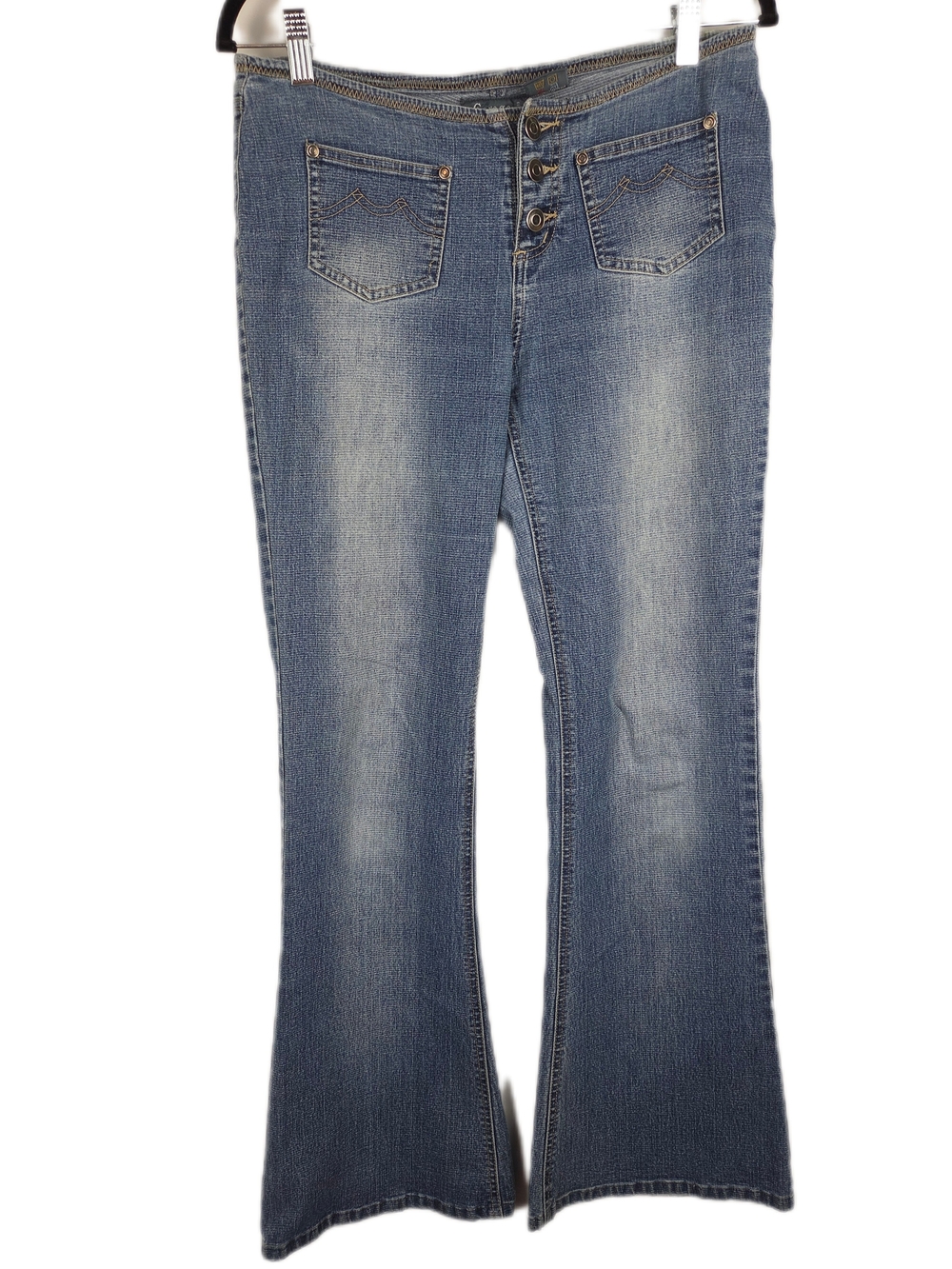 Garage Y2K Style Exposed Button-Fly Flare Jeans Light Wash